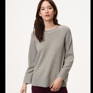 Loft Olive Striped Cutout Sweater